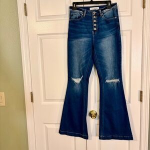 KanCan Distressed Stretch Flare Jeans, Button Fly, Size 7/27